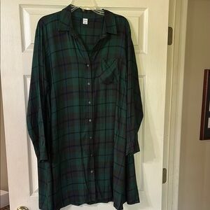 Green and Blue Plaid Shirt Dress
